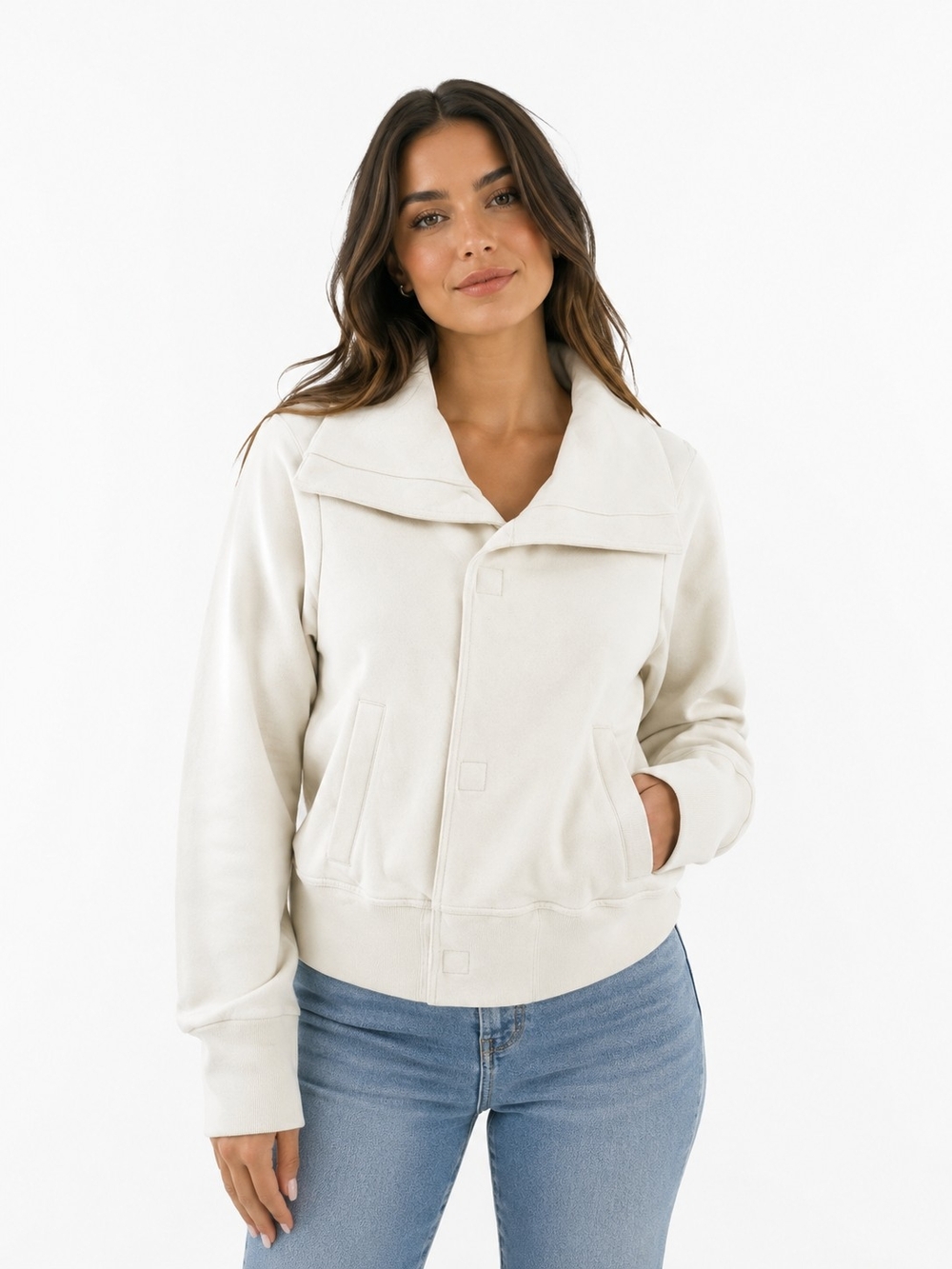 Norma Kamali Cream Funnel Collar Bomber Jacket